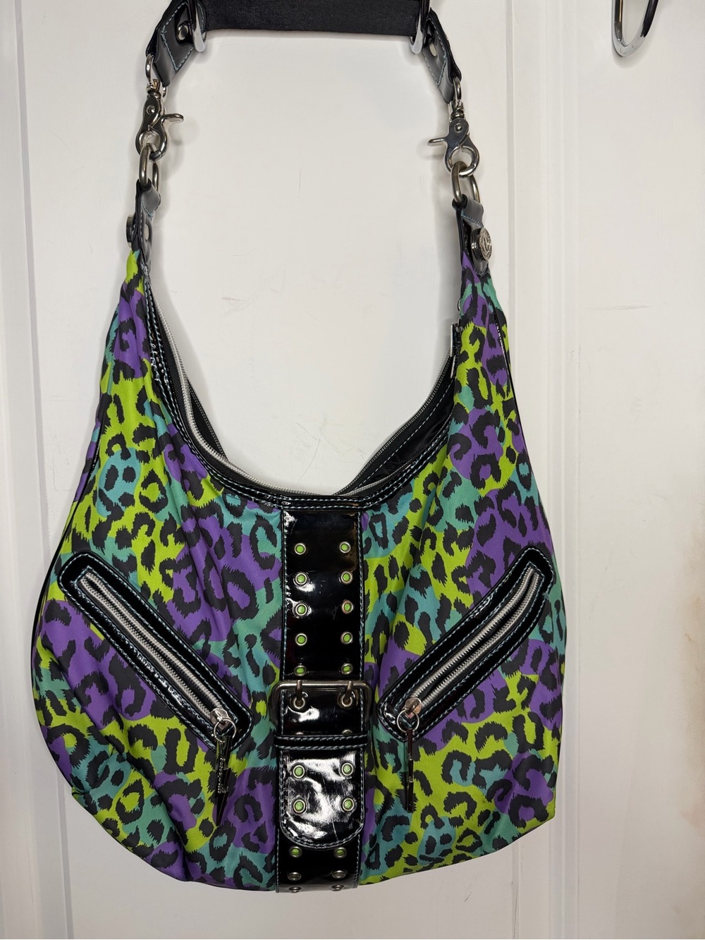 Vintage Y2K Betsey Johnson Multicolor Leopard Hobo Bag - Green, Purple, Teal